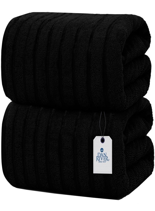 DAN RIVER Pack of 2 Bath Sheet 35x70 Inches, Ribbed Oversized Black Bath Towels, Fluffy and Thick Extra Large Bath Sheets - Image 1