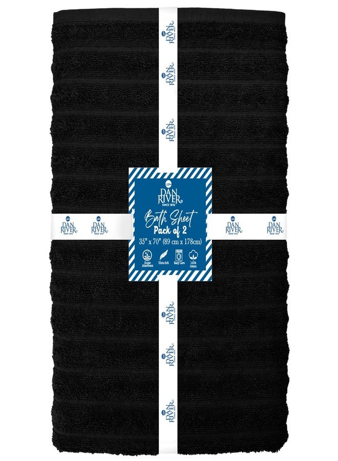 DAN RIVER Pack of 2 Bath Sheet 35x70 Inches, Ribbed Oversized Black Bath Towels, Fluffy and Thick Extra Large Bath Sheets - Image 2