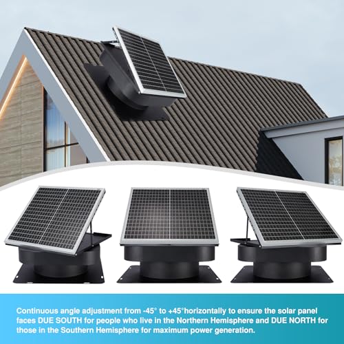 PATIOASIS Solar Attic Fan 30W Controller-Free Auto Ventilates Up to 2800 Sq Ft, Solar Roof Vent with 5-Blade Alloy Fan & Adjustable Panel for Home, Garage - Image 4