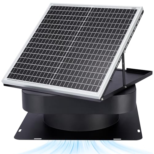 PATIOASIS Solar Attic Fan 30W Controller-Free Auto Ventilates Up to 2800 Sq Ft, Solar Roof Vent with 5-Blade Alloy Fan & Adjustable Panel for Home, Garage - Image 1
