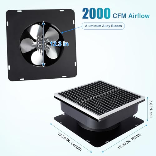 PATIOASIS Solar Attic Fan 30W Controller-Free Auto Ventilates Up to 2800 Sq Ft, Solar Roof Vent with 5-Blade Alloy Fan & Adjustable Panel for Home, Garage - Image 2