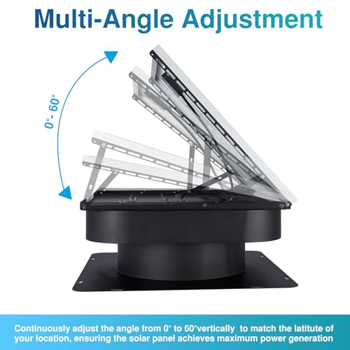 PATIOASIS Solar Attic Fan 30W Controller-Free Auto Ventilates Up to 2800 Sq Ft, Solar Roof Vent with 5-Blade Alloy Fan & Adjustable Panel for Home, Garage - Image 3