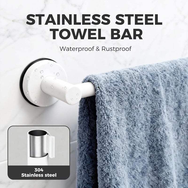 WingWider Adjustable Suction Cup Towel Bar for Bathroom Wall,14.6Inch~24 Inch Towel Racks for Bathroom,Stainless Steel Bath Towel Holder for Shower,2 Pack(Matte White) - Image 4