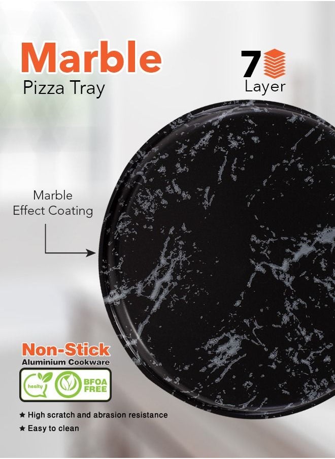 Grandi 2 Pieces Cook Marble Pizza Tray Set 7-Layer Granite Coating Non-Stick Surface Black marbel 26-30 cm  - Image 3