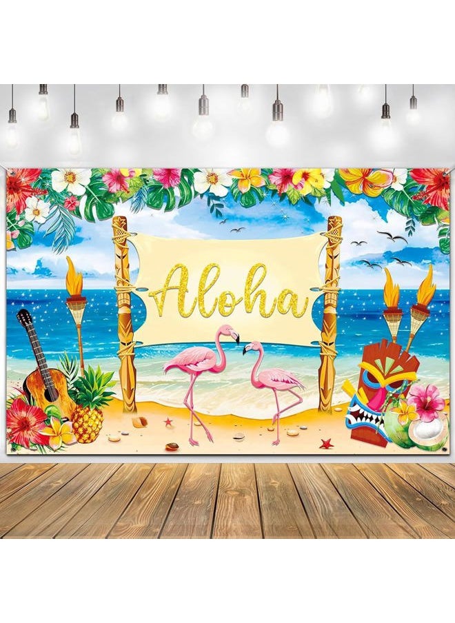 iPartyCool - Upgraded, Hawaiian Luau Party Decorations, Aloha Luau Backdrop Summer Beach Banner Background Photography Supplies for Birthday Musical Party Baby Shower Tropical Tiki Themed Decoration 72"x44" - Image 1