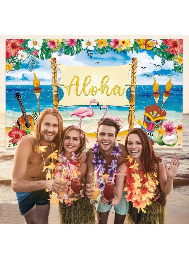 iPartyCool - Upgraded, Hawaiian Luau Party Decorations, Aloha Luau Backdrop Summer Beach Banner Background Photography Supplies for Birthday Musical Party Baby Shower Tropical Tiki Themed Decoration 72"x44" - Image 1
