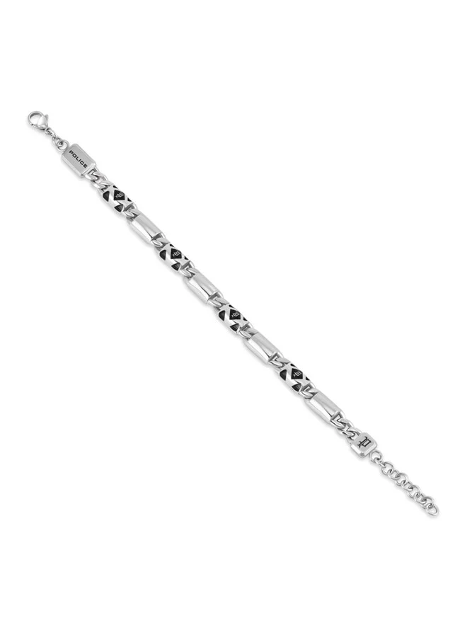 POLICE Chainlace Silver Black Link Chain Stainless Steel Bracelet for Men