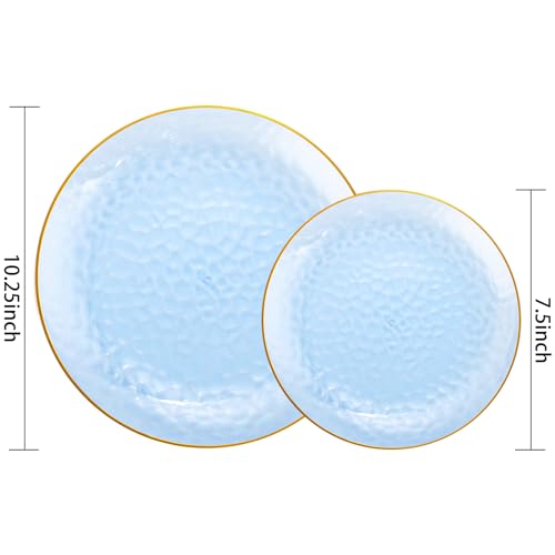 Rubtlamp 60Pcs Clear Blue Plastic Plates, Hammered Blue Plates, Clear Fancy Disposable Plates With Gold Rim Include 30 Dessert Plates, 30 Dinner Plates for Party - Image 2