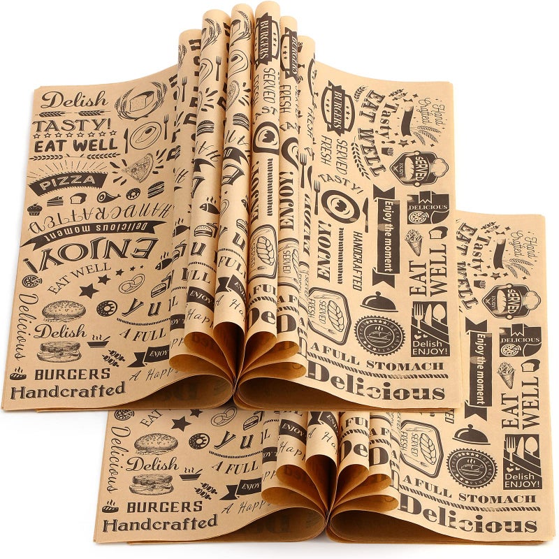 Marspark Deli Wax Paper Sheets 12 x 12 Inch Square Grease Resistant Tray Basket Liners Hot Dog Wrappers Newsprint Water and Grease Proof Sandwich Wrapping Paper for Food BakingBrown Black400 Pcs