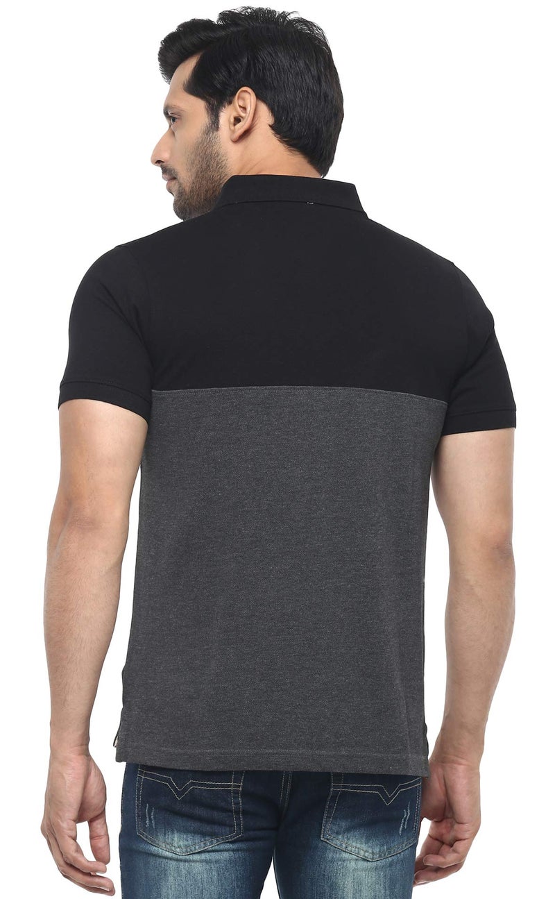 AMERICAN CREW Men's Polo Regular Fit T-Shirt (Ac166-M_Black & Charcoal Melange) - Image 2