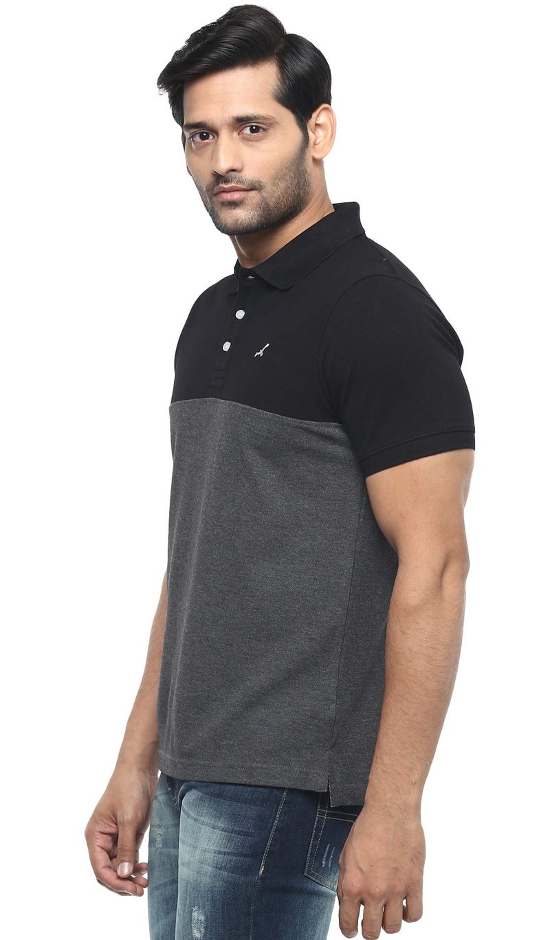 AMERICAN CREW Men's Polo Regular Fit T-Shirt (Ac166-M_Black & Charcoal Melange) - Image 3