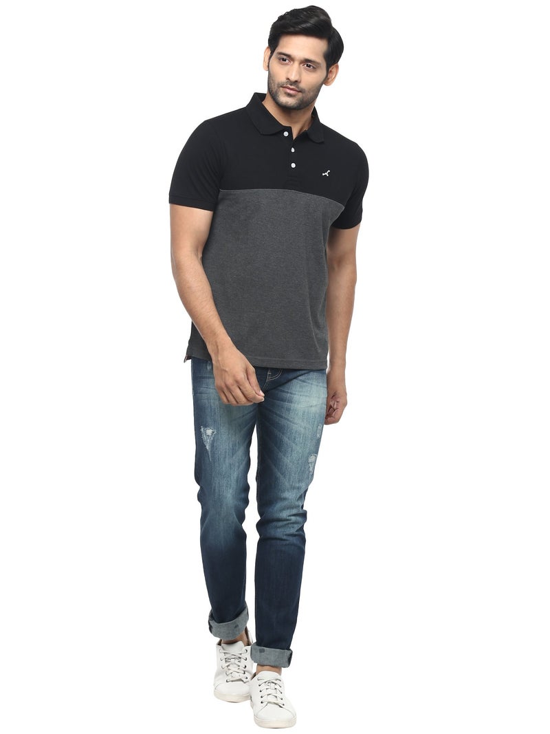 AMERICAN CREW Men's Polo Regular Fit T-Shirt (Ac166-M_Black & Charcoal Melange) - Image 5