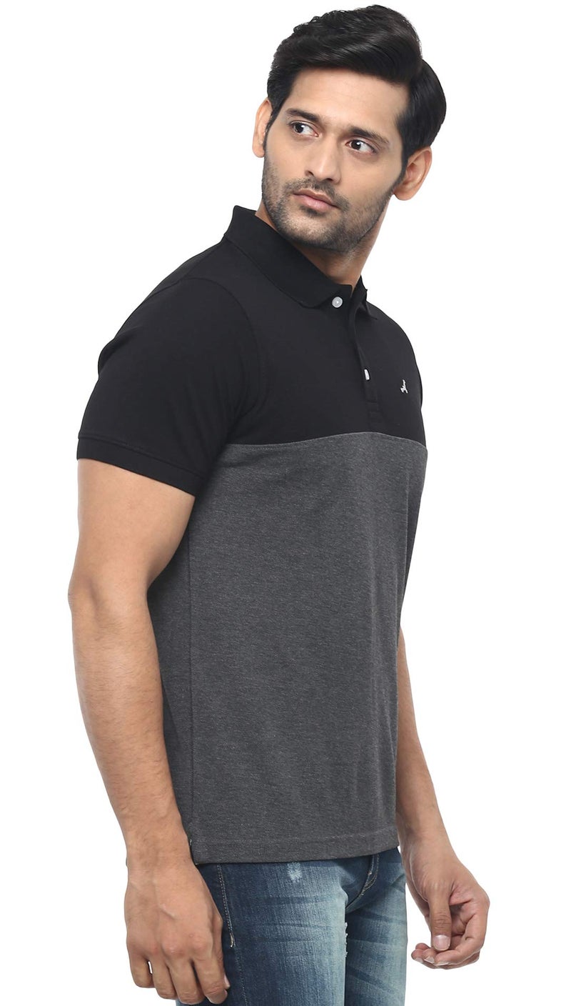 AMERICAN CREW Men's Polo Regular Fit T-Shirt (Ac166-M_Black & Charcoal Melange) - Image 4
