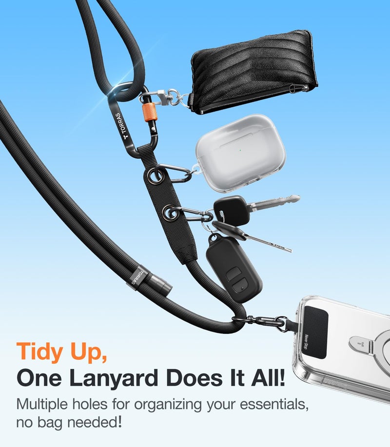 TORRAS Phone Lanyard with Hanging Loops, Adjustable Anti Theft Phone Strap Crossbody for iPhone 17 Pro Max,Skin-Friendly,2 Tabs, Universal Cell Phone Neck Lanyard for Daily & Outdoor Activities, Black - Image 3