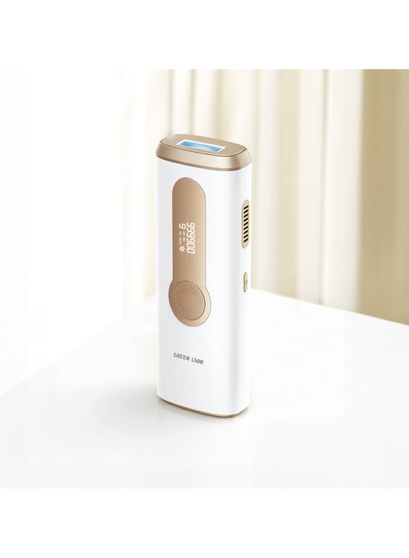جرين ليون جهاز إزالة الشعر بالليزر 3 في 1 / إزالة الشعر بتقنية IPL / أوضاع تلقائية/يدوية / أجهزة استشعار أمان / يتضمن شفرة حلاقة ونظارة / 9 مستويات شدة / إزالة شعر الجسم بالكامل / شاشة رقمية - أبيض - Image 2