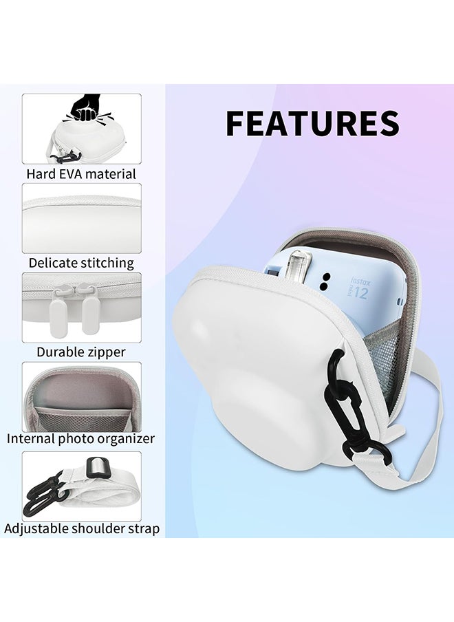 O Ozone - Universal Protective Camera Case for Fujifilm Instax Mini 12 11 9 8 SE 7+ 40, Instant Camera Bag Hard EVA Case with Shoulder Strap- Clay White - Image 1