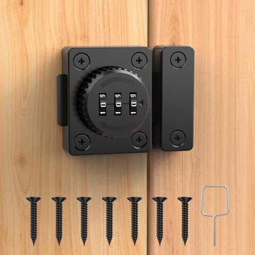 I-EASYDWW Combination Cabinet Latch, Keyless Drawer Lock, Easy to Install, Suitable for Kitchen Cabinet, Office Drawer, Wooden Furniture, One-Way Door, Etc (Black, 1 Pack) - Image 1