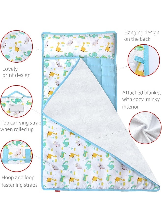 Moonsea Moonsea Nap Mat for Toddlers Dinosaur with Pillow and Fleece Minky Blanket, Lightweight Perfect for Kids Preschool, Daycare, Travel Sleeping Bag Boys Girls, 21" x 50" Fit on a Standard Cot  - Image 3