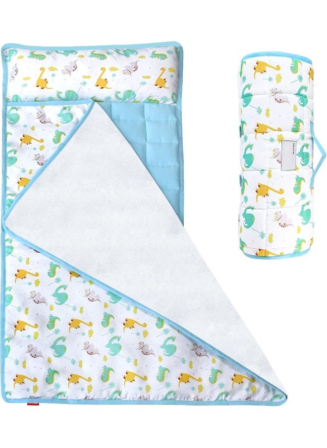 Moonsea Moonsea Nap Mat for Toddlers Dinosaur with Pillow and Fleece Minky Blanket, Lightweight Perfect for Kids Preschool, Daycare, Travel Sleeping Bag Boys Girls, 21" x 50" Fit on a Standard Cot  - Image 1