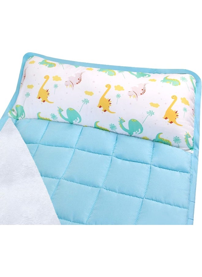 Moonsea Moonsea Nap Mat for Toddlers Dinosaur with Pillow and Fleece Minky Blanket, Lightweight Perfect for Kids Preschool, Daycare, Travel Sleeping Bag Boys Girls, 21" x 50" Fit on a Standard Cot  - Image 2