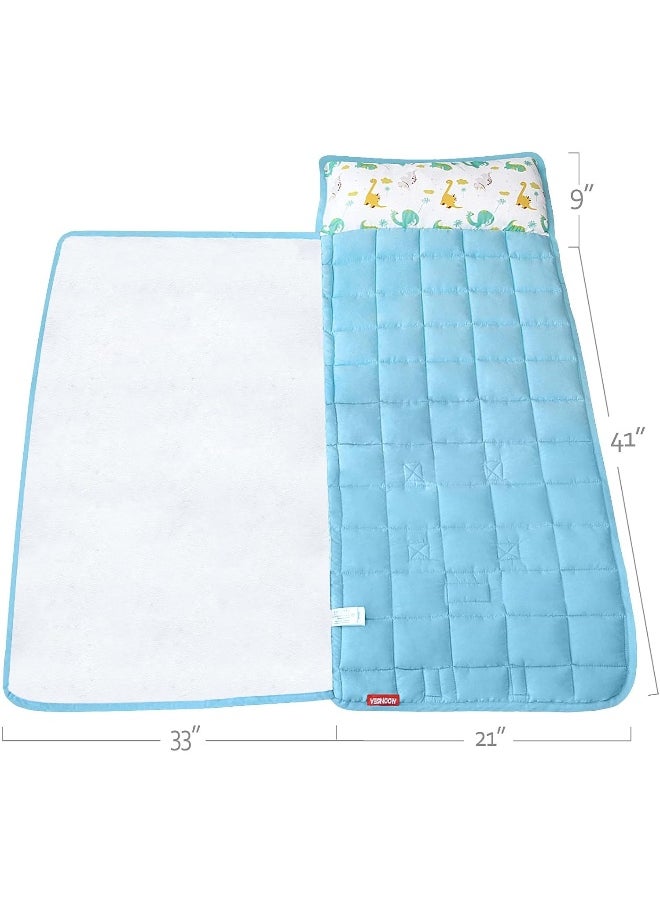 Moonsea Moonsea Nap Mat for Toddlers Dinosaur with Pillow and Fleece Minky Blanket, Lightweight Perfect for Kids Preschool, Daycare, Travel Sleeping Bag Boys Girls, 21" x 50" Fit on a Standard Cot  - Image 5