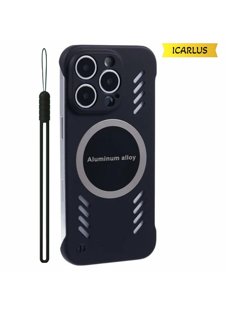 ايكارلوس حافظة هاتف iPhone 16 Pro Max صلبة من البولي كربونات بدون إطار مع تبديد الحرارة - أسود - Image 1