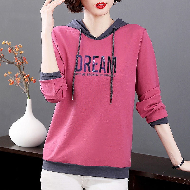 100% Pure Cotton Long-Sleeve T-Shirt For Women, Plus Size Women'S Clothing, 2024 Loose Hooded Versatile Top, Trendy Korean Style New Model - Image 1