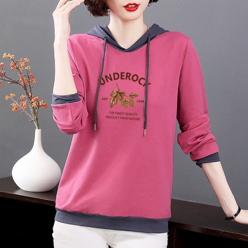 100% Pure Cotton Long-Sleeve T-Shirt For Women, Plus Size Women'S Clothing, 2024 Loose Hooded Versatile Top, Trendy Korean Style New Model - Image 4