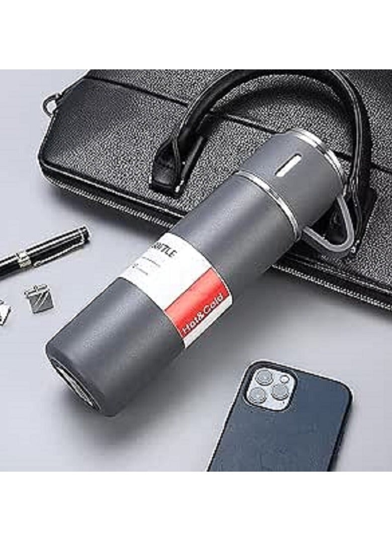 500ml Water Bottle with 3 Double Wall Stainless Steel Cups with Gift Bag Vacuum Insulated Thermos for Coffee Water Tea Travel - Blue  - Image 3