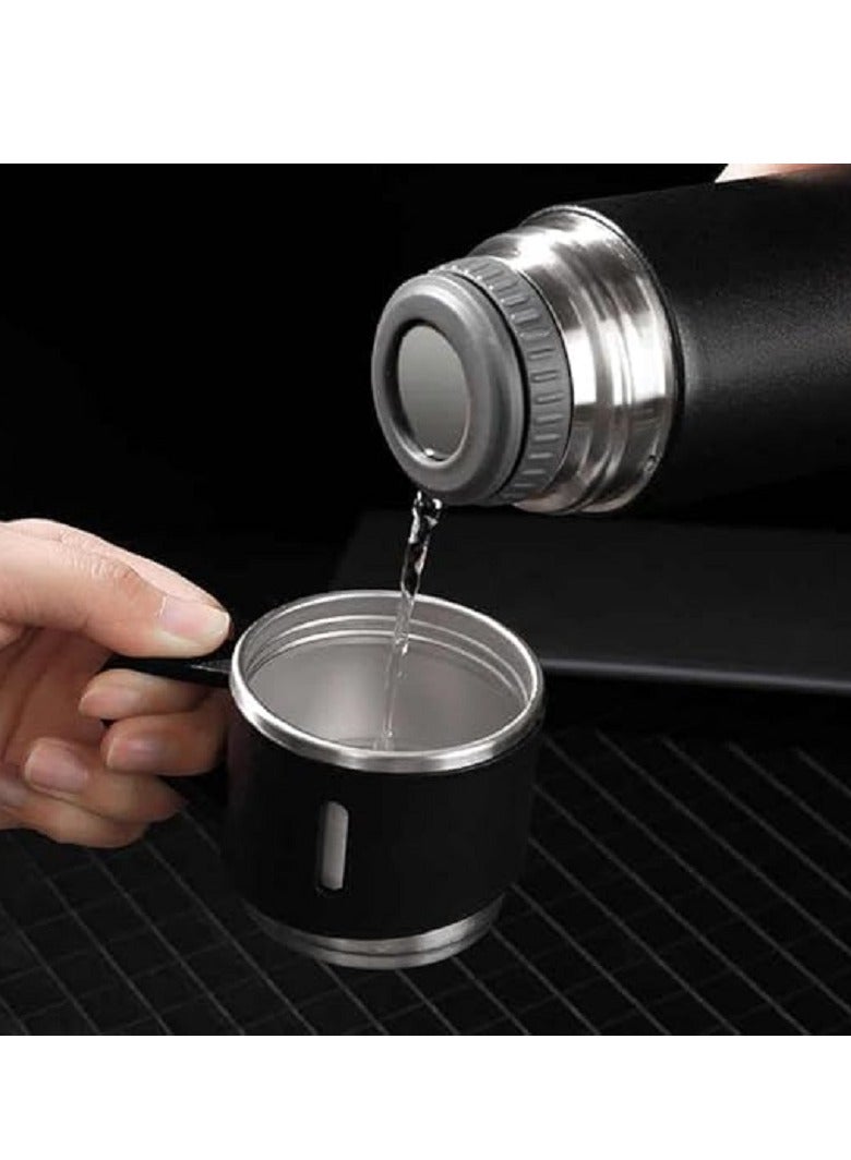500ml Water Bottle with 3 Double Wall Stainless Steel Cups with Gift Bag Vacuum Insulated Thermos for Coffee Water Tea Travel - Blue  - Image 4