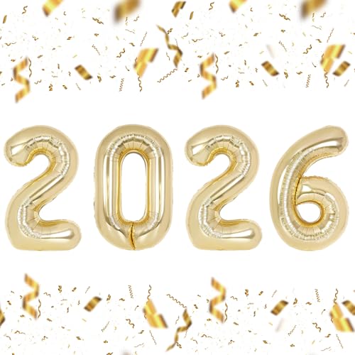 KALOR 32 Inch 2026 Light Gold Foil Number Balloons 2026 New Years Decorations for 2026 Happy New Year Eve and Graduations Party Supplies - Image 1
