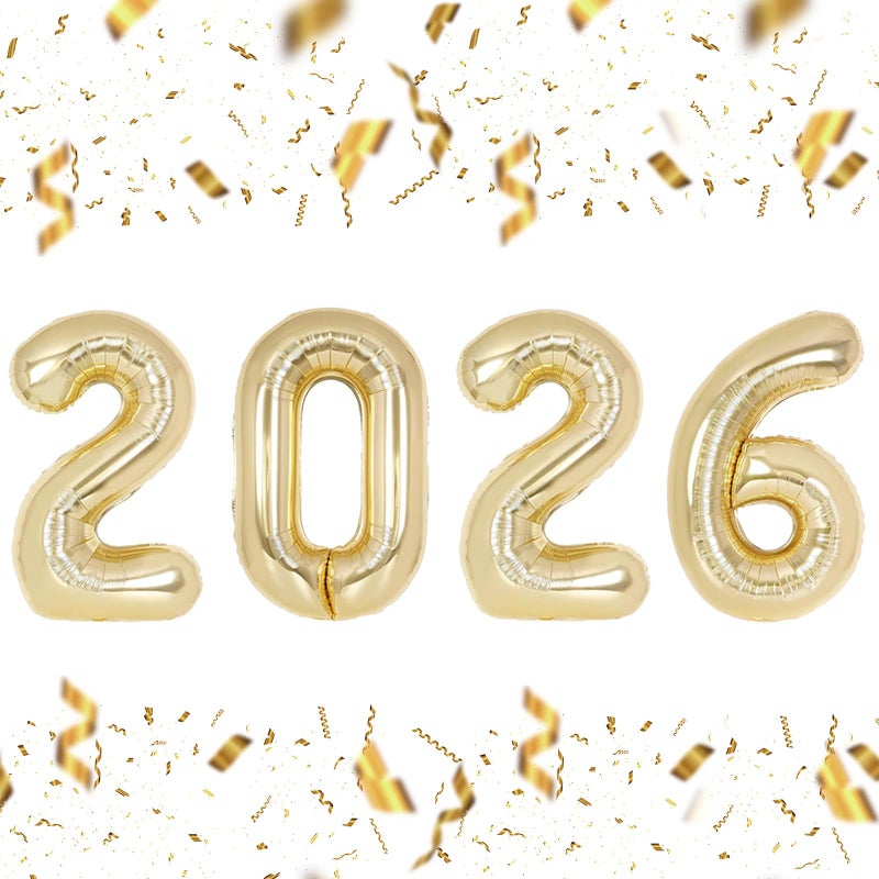 KALOR 32 Inch 2026 Light Gold Foil Number Balloons 2026 New Years Decorations for 2026 Happy New Year Eve and Graduations Party Supplies - Image 3