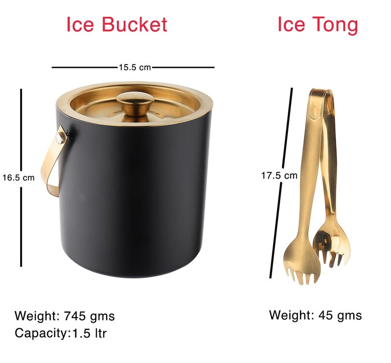 Steren Impex | Stainless Steel 3 Piece Black & Gold (PVD Coated) Bar Set | Double Wall - Ice Bucket, Tong & Peg Measure (Perfect for Gifting) - Image 5
