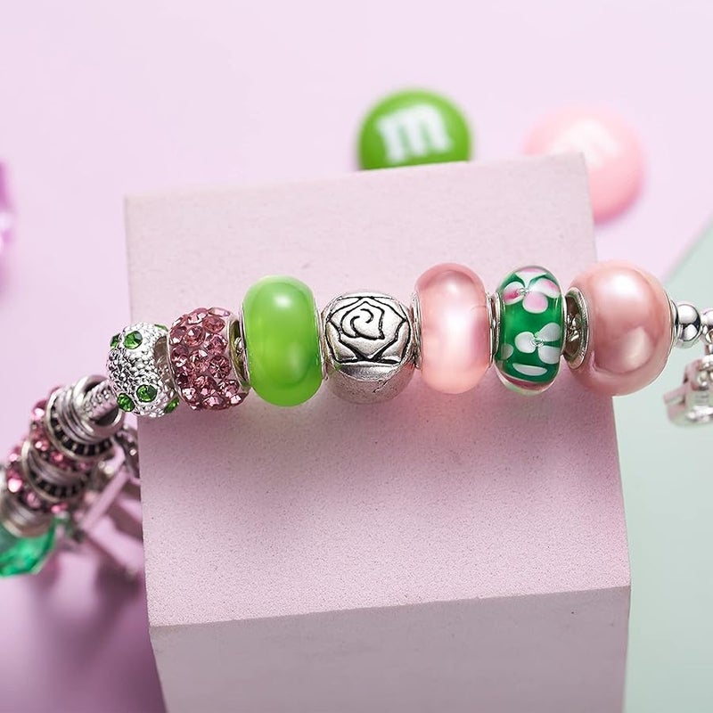 Melix Home AKA Sorority Gifts for Women Paraphernalia Sorority Bracelet Pink and Green Jewelry Greek Crystal Charm, Medium, Metal, zinc alloy - Image 5