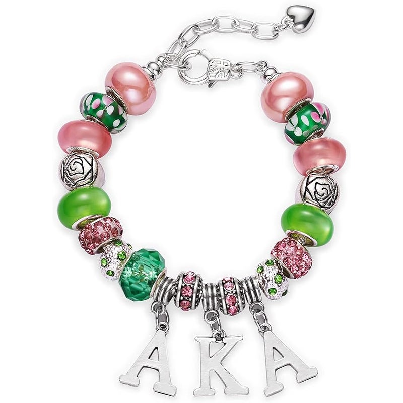 Melix Home AKA Sorority Gifts for Women Paraphernalia Sorority Bracelet Pink and Green Jewelry Greek Crystal Charm, Medium, Metal, zinc alloy - Image 1