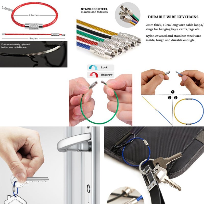 Adjustable Loops: Stainless Steel & PVC Rubber Color Coded - Tough Durable Heavy Duty Key Rings for Home Utility, Office Supplies, Travel Essentials, Car Accessories - Image 3