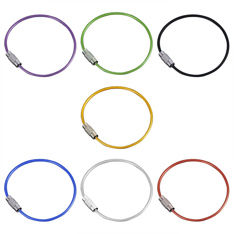 Adjustable Loops: Stainless Steel & PVC Rubber Color Coded - Tough Durable Heavy Duty Key Rings for Home Utility, Office Supplies, Travel Essentials, Car Accessories - Image 1