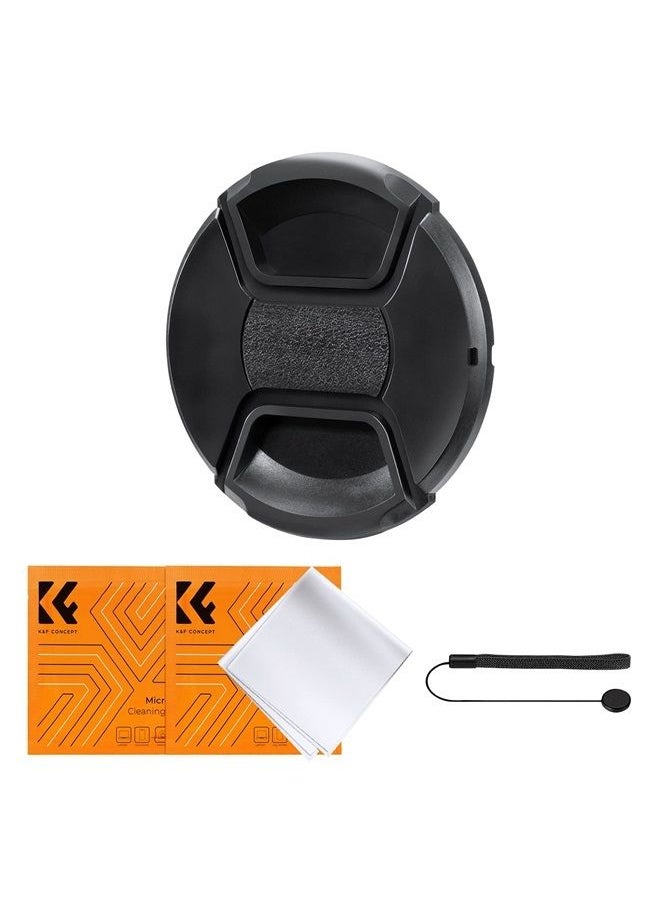 K&F Concept 82mm Lens Cap Cover, 4-in-1 Center Pinch Lens Cover + Anti-Loss Keeper Leash + Microfiber Cleaning Cloth Kits Compatible with Nikon, Canon, Sony, Fujifilm Camera Lenses  - Image 1
