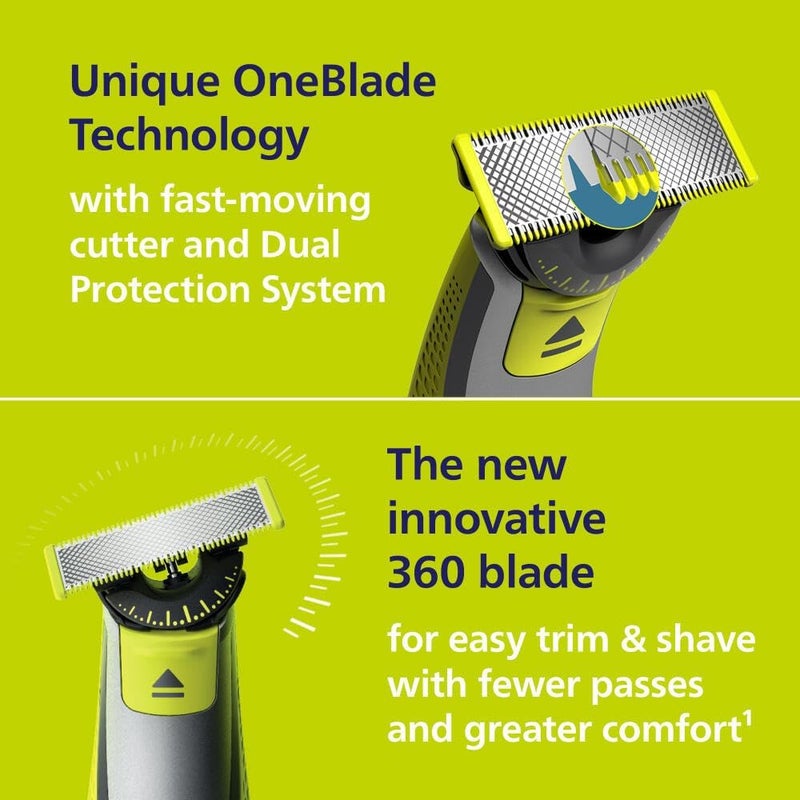 نوريلكو فيليبس نوريلكو OneBlade 360 للوجه والجسم، ماكينة حلاقة كهربائية هجينة للرجال مزودة بمجموعة أدوات لتنظيف الوجه وشعر الجسم متعددة الاستخدامات (5 في 1)، رقم المنتج: QP2834/70 - Image 4