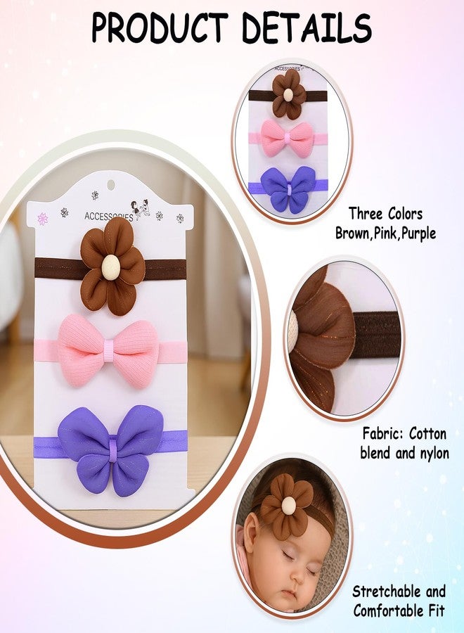 SYGA 3 Pcs Baby Girl Headbands – Flower & Bow Soft Elastic Hairbands for 0–3 Years | Stretchable Non-Slip Infant Toddler Headwraps | Cute Accessories for Birthday & Photoshoot(STYLE-06) - Image 5