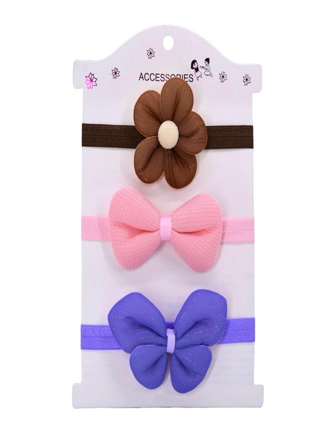 SYGA 3 Pcs Baby Girl Headbands – Flower & Bow Soft Elastic Hairbands for 0–3 Years | Stretchable Non-Slip Infant Toddler Headwraps | Cute Accessories for Birthday & Photoshoot(STYLE-06) - Image 1