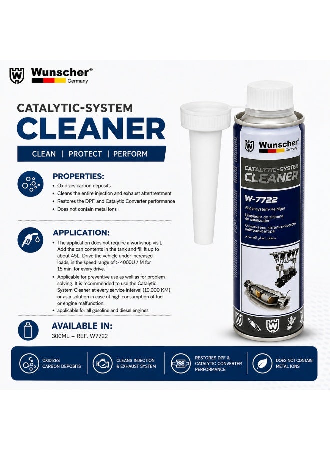 Wunscher Catalytic System Cleaner W-7722 300ML, Catalytic Converter & Exhaust System Cleaner for Petrol and Diesel Engines, Carbon & Soot Deposit Cleaner, DPF System Care Fuel Additive - Image 4