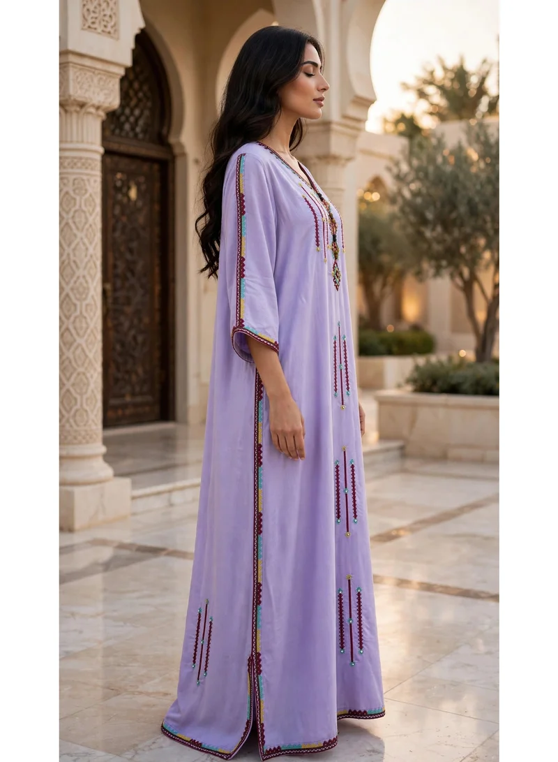 Ikkxa  Tribal Embroidered Kaftan Style V Neck Jalabiya for Women | Best Price UAE