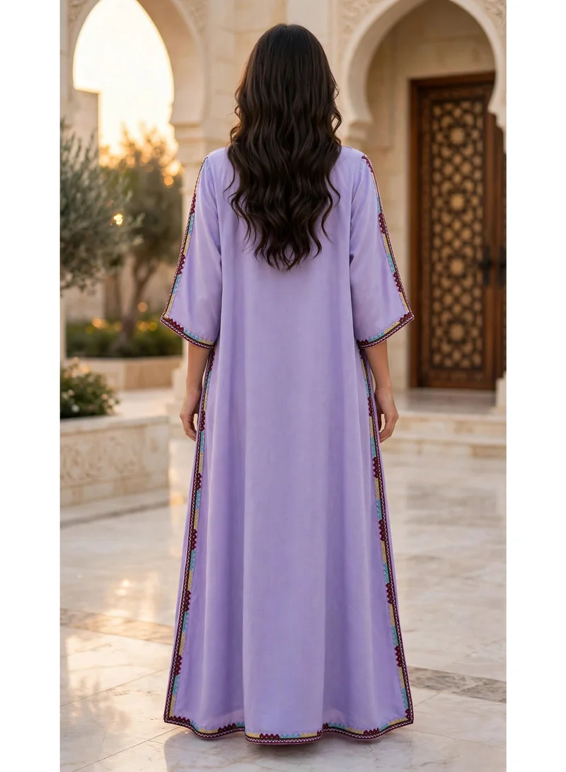 Ikkxa  Tribal Embroidered Kaftan Style V Neck Jalabiya for Women | Best Price UAE