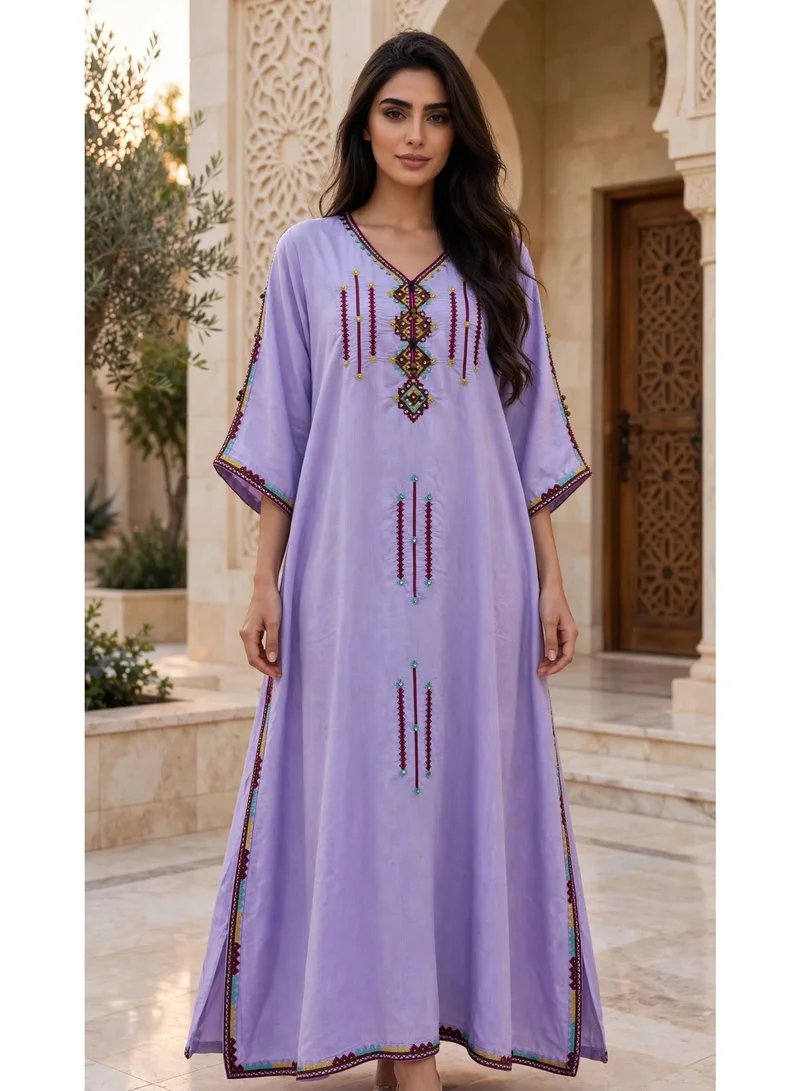 Tribal Embroidered Kaftan Style V Neck Jalabiya