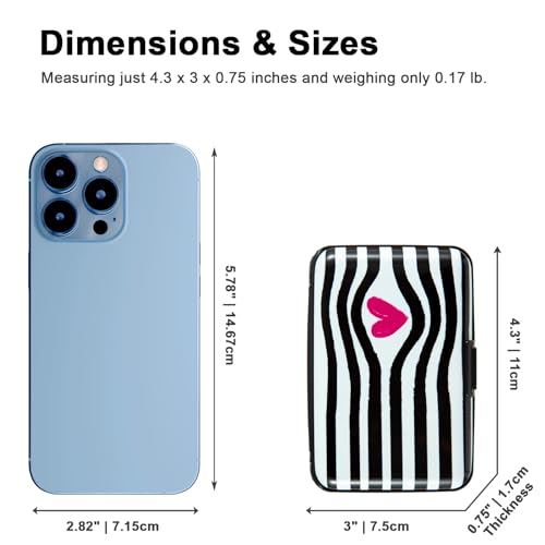 Kaabao Credit Card Holder for Women Men RFID Blocking Wallet Small Business Metal Slim Mini Aluminum Hard Case (Black White Striped Heart) - Image 4