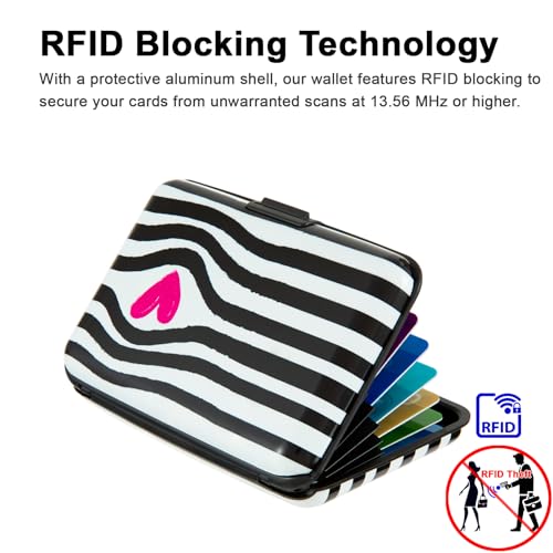 Kaabao Credit Card Holder for Women Men RFID Blocking Wallet Small Business Metal Slim Mini Aluminum Hard Case (Black White Striped Heart) - Image 3