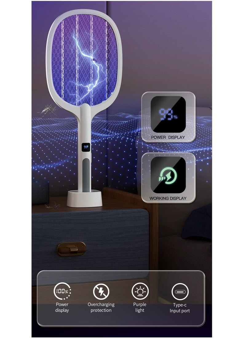 WEIDASI - 2 In1 USB Rechargeable Electric Mosquito Swatter Electric Fly Swatter with Power Display WD-991 White - Image 1