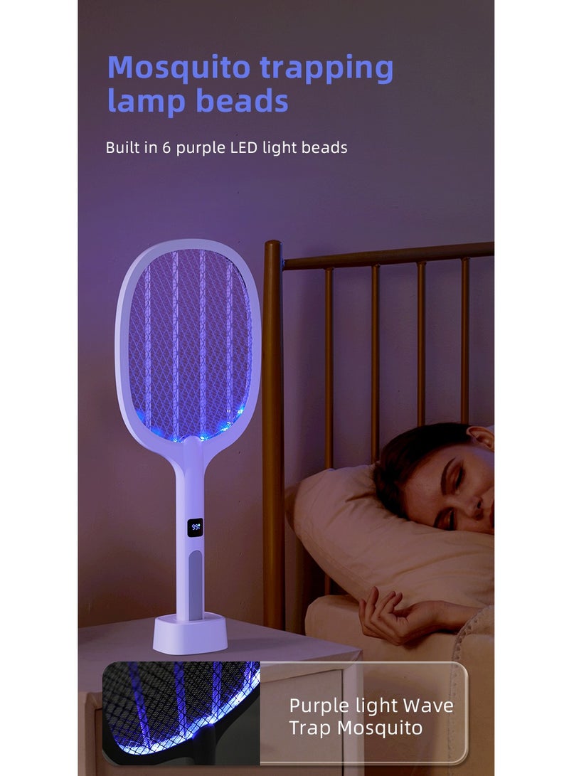 WEIDASI - 2 In1 USB Rechargeable Electric Mosquito Swatter Electric Fly Swatter with Power Display WD-991 White - Image 1