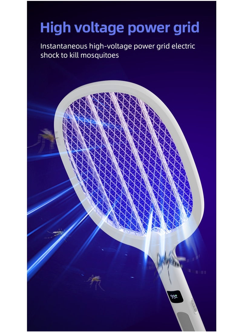 WEIDASI - 2 In1 USB Rechargeable Electric Mosquito Swatter Electric Fly Swatter with Power Display WD-991 White - Image 1